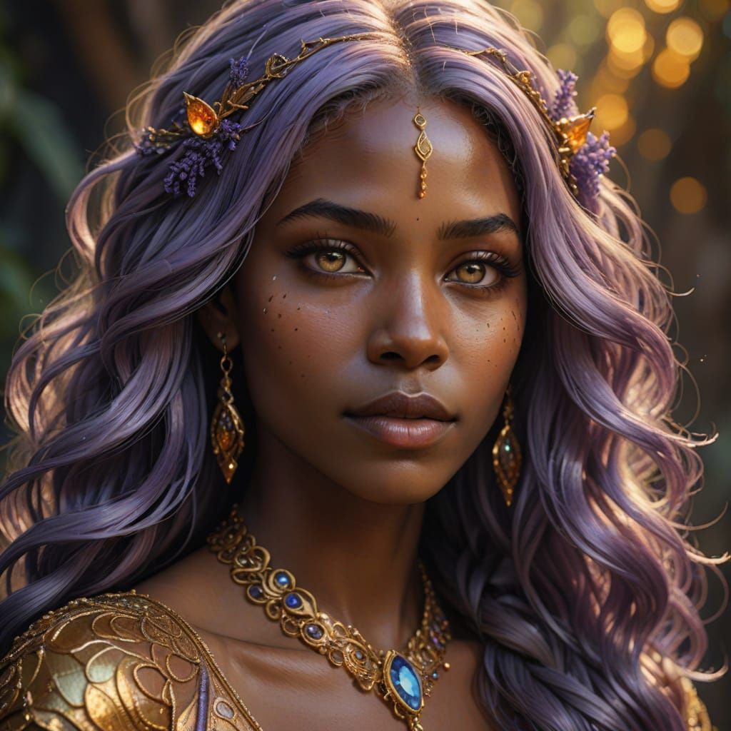 Fantasy Portrait of an Elegant African Woman with Elf Ears