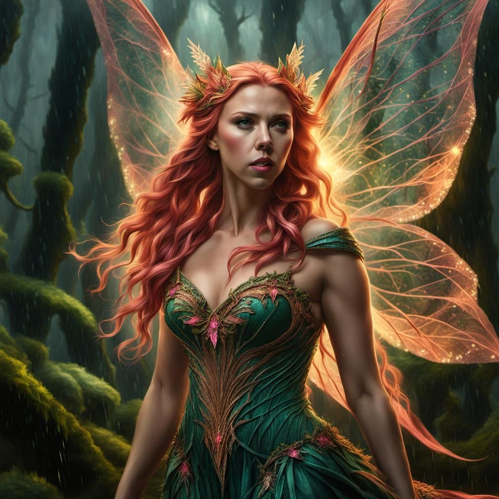 Unakite Crystal Fairy in Rainy Fantasy World