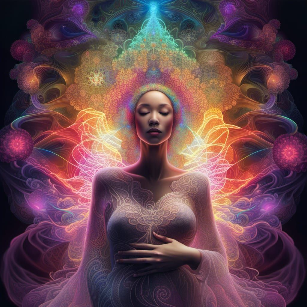 Radiant Pregnancy Goddess with Luminous Flora