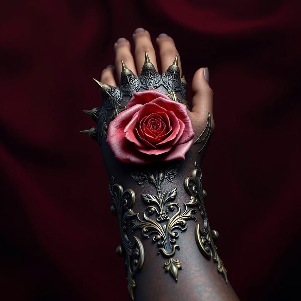 Elegant Fantasy Wrist Bracers with Rose Thorns and Ornate De...