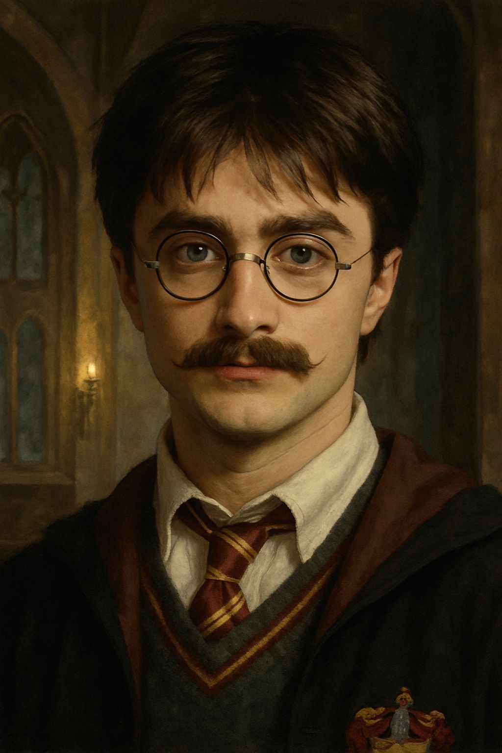 Harry Potter with a Mustache: A Whimsical Portrait