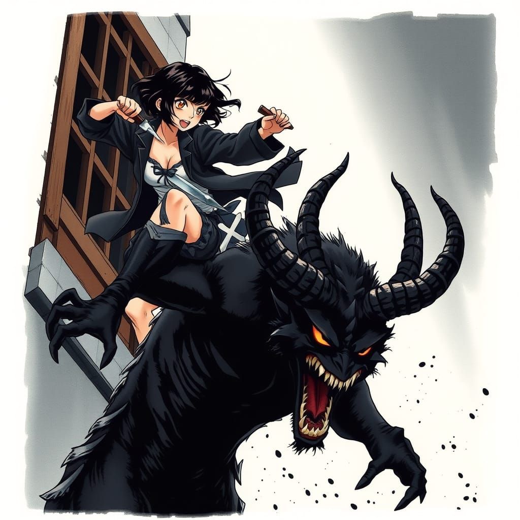 Heroic Demon Hunter in Dark Studio Ghibli Style