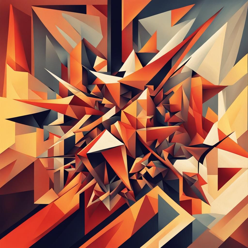 Icarus Burning: A Cubist Art Deco Painting