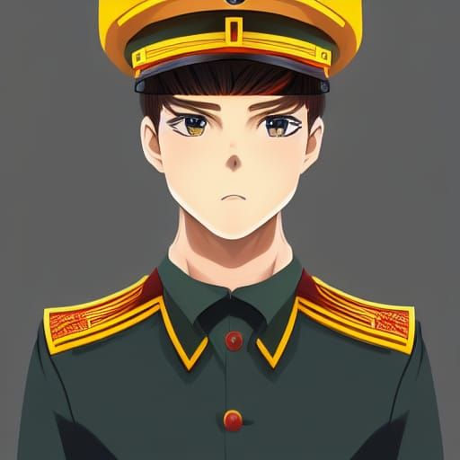 Anime Boy in Russian Military Uniform