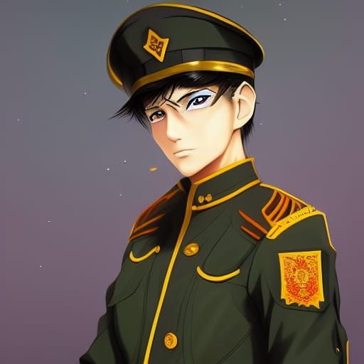 Anime Boy in Russian Uniform: Detailed Matte Painting