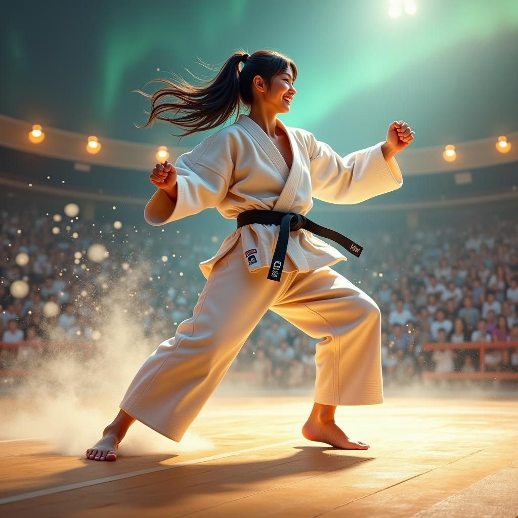 Victorious Judo Green Belt Executes Sankaku-Jime