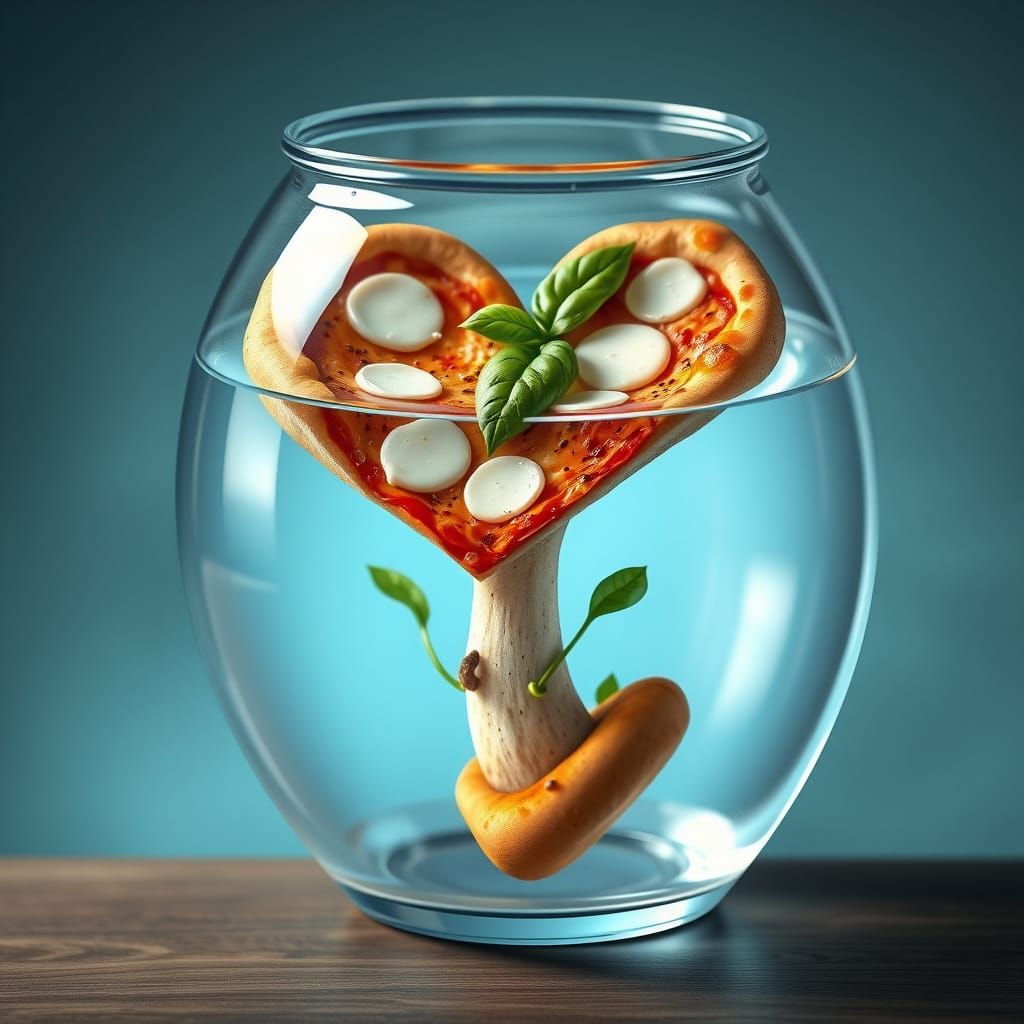 Heart Pizza in a Jar, Whimsical Digital Art