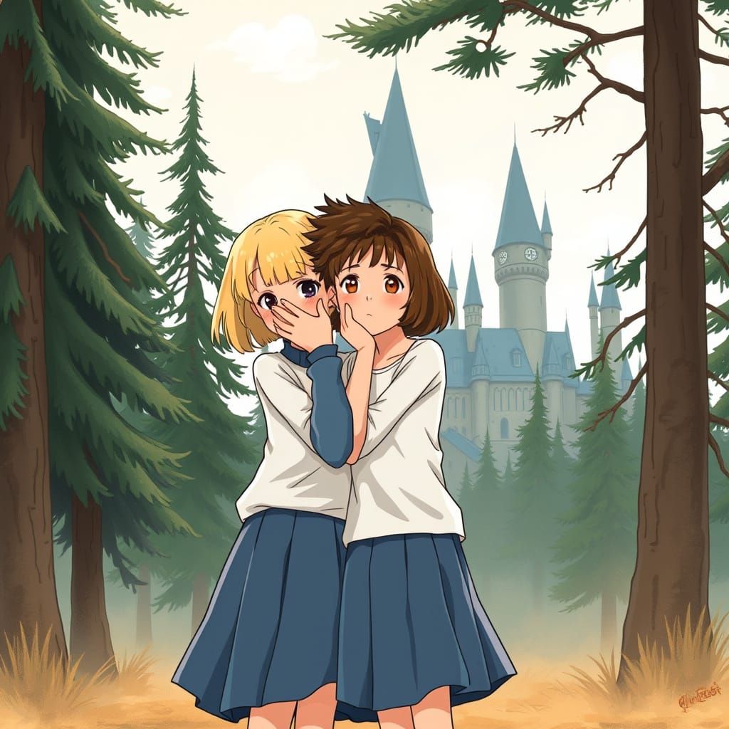 Girls at Hogwarts in Anime Style