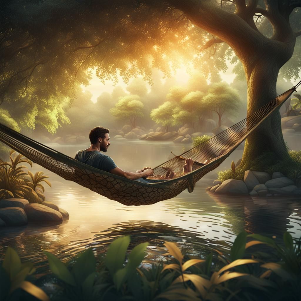 Surreal Morning Hammock Scene in Fantasy Art Style