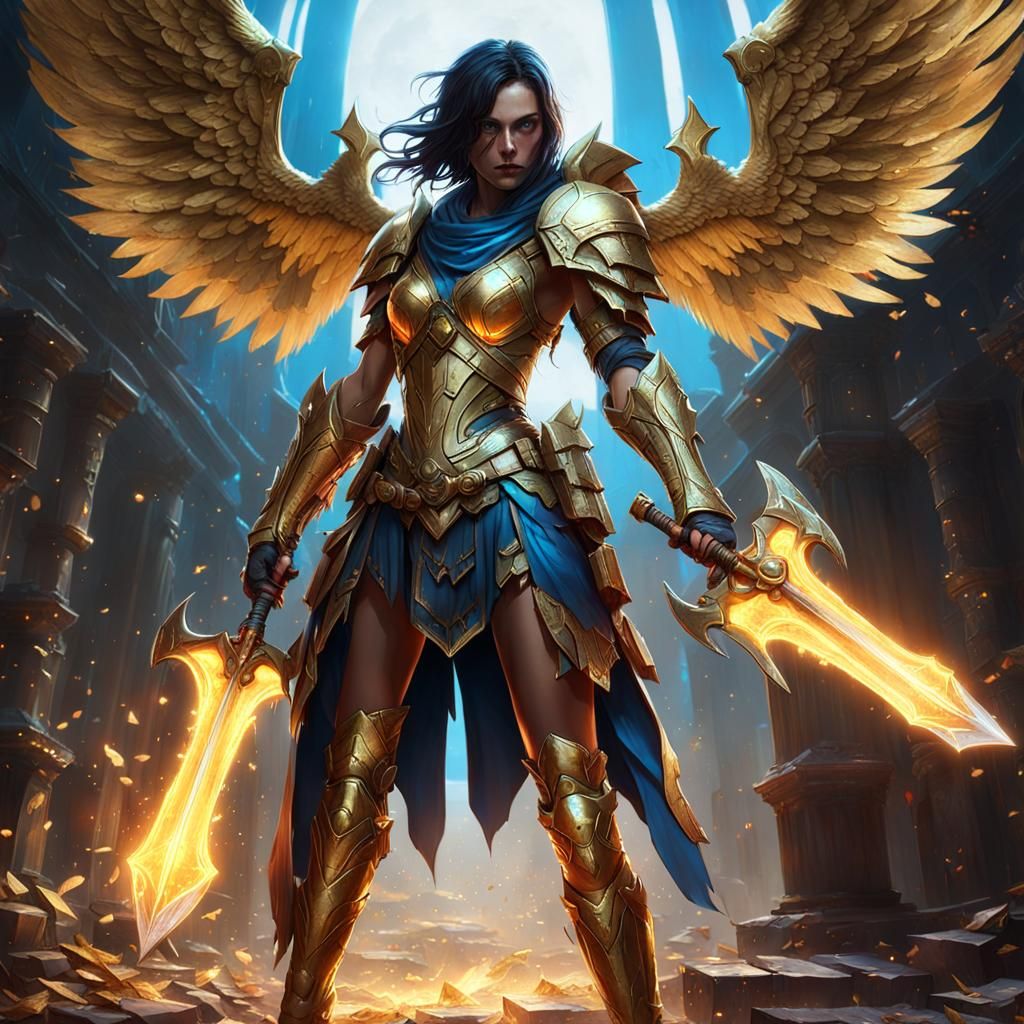 Golden Assassin Hero with Angel Wings