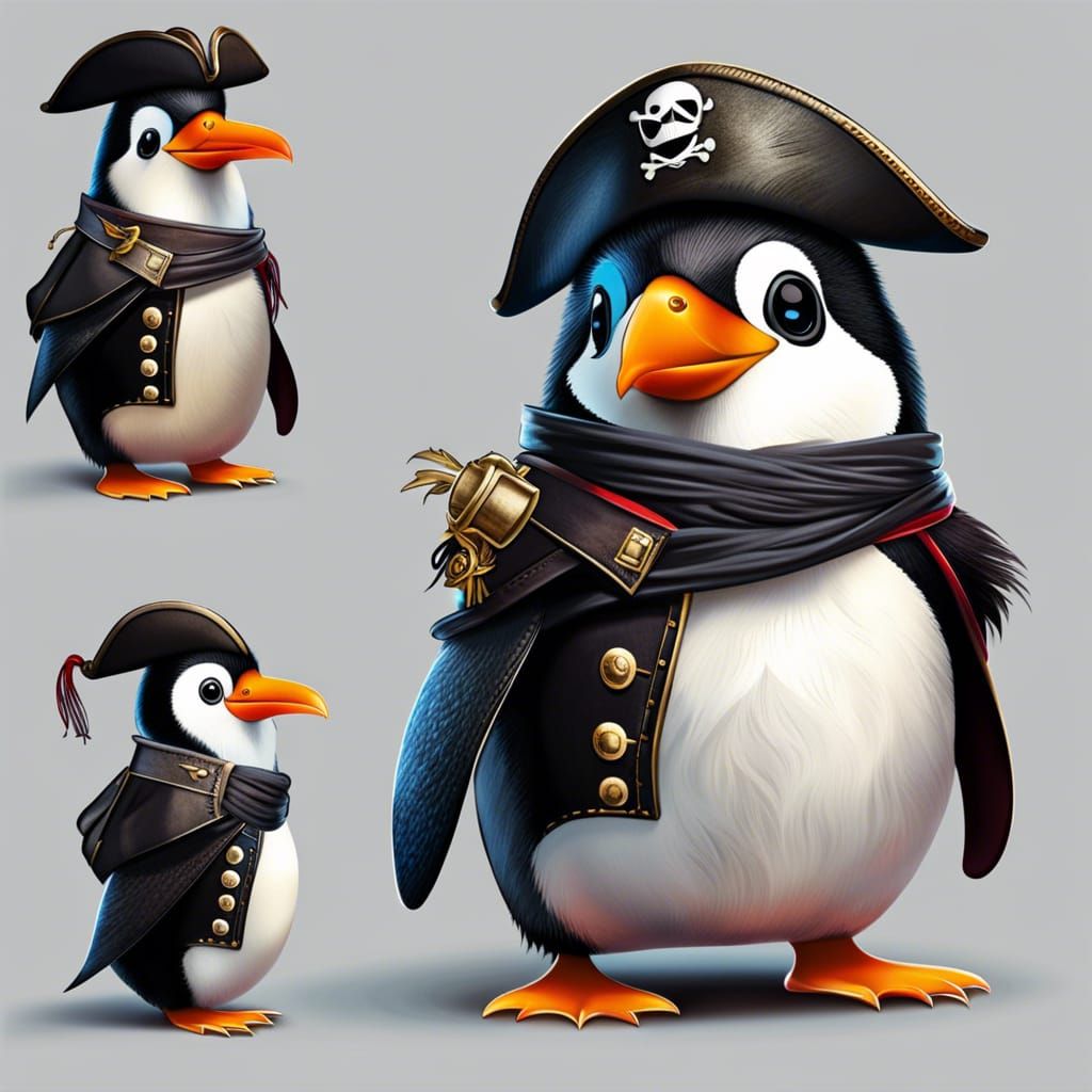 Realistic Cute Penguin Pirate Illustration