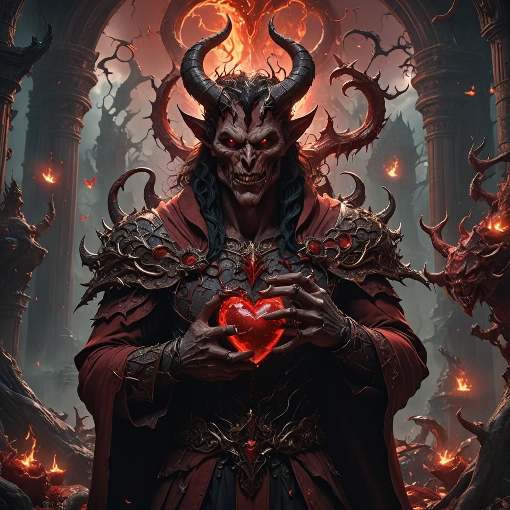Satan Holding Heart: Detailed Fantasy Concept Art