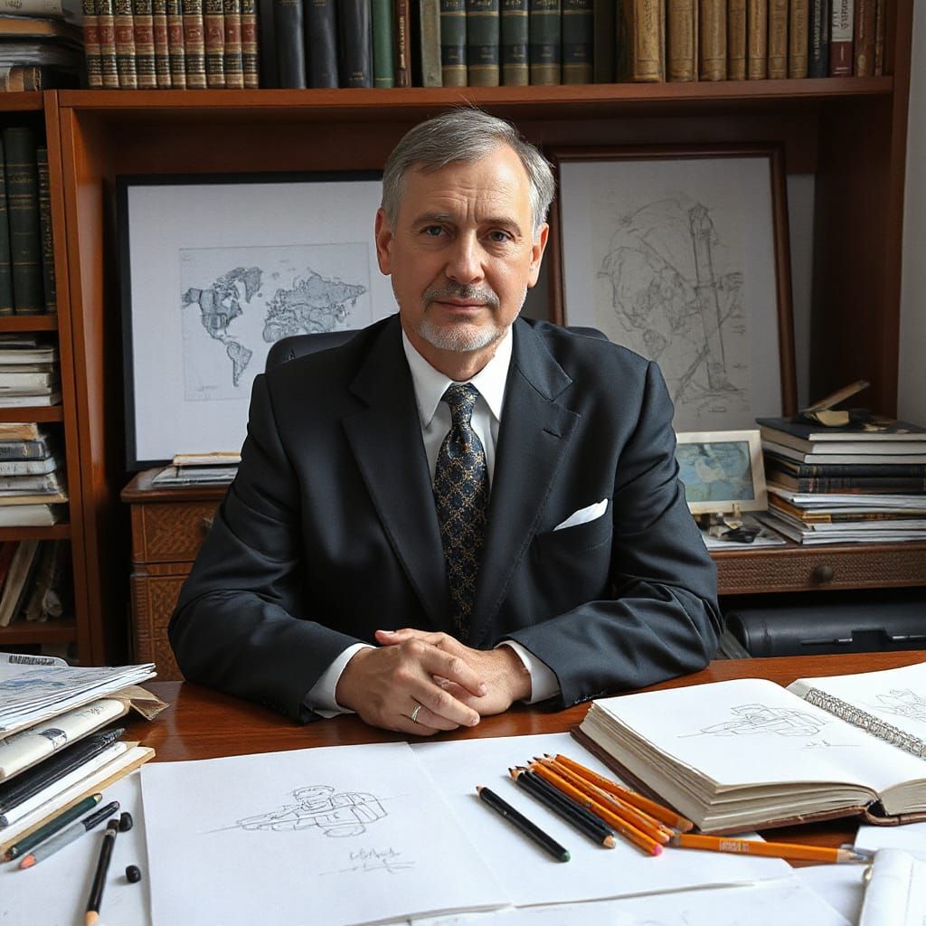 Cartoonist at Desk in Photorealistic 8K Resolution