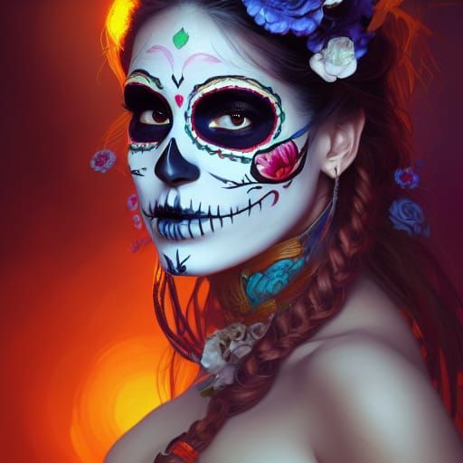 Day of the Dead Portrait in Hyperdetailed Concept Art Style