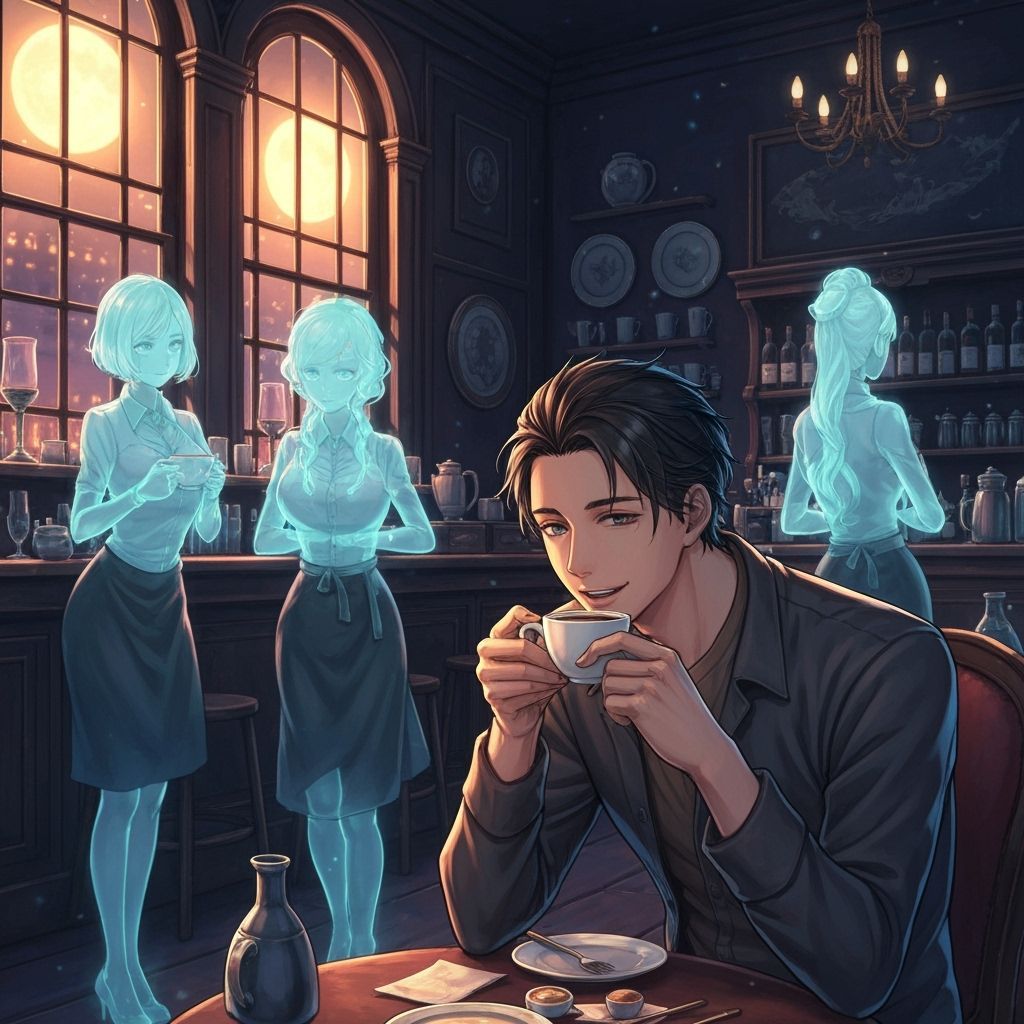Eerie Moonlit Cafe With Ghostly Baristas