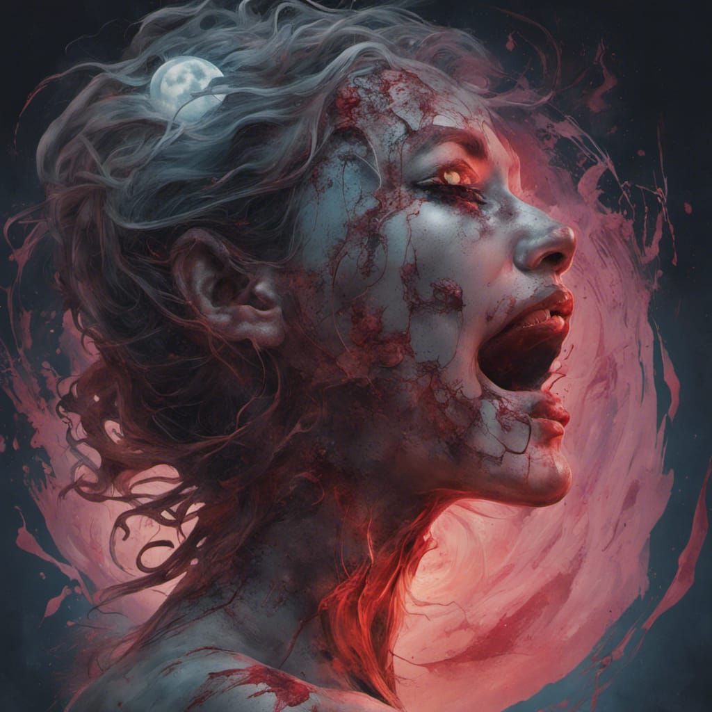 Nightmarish Portrait of Woman with Hand Marks