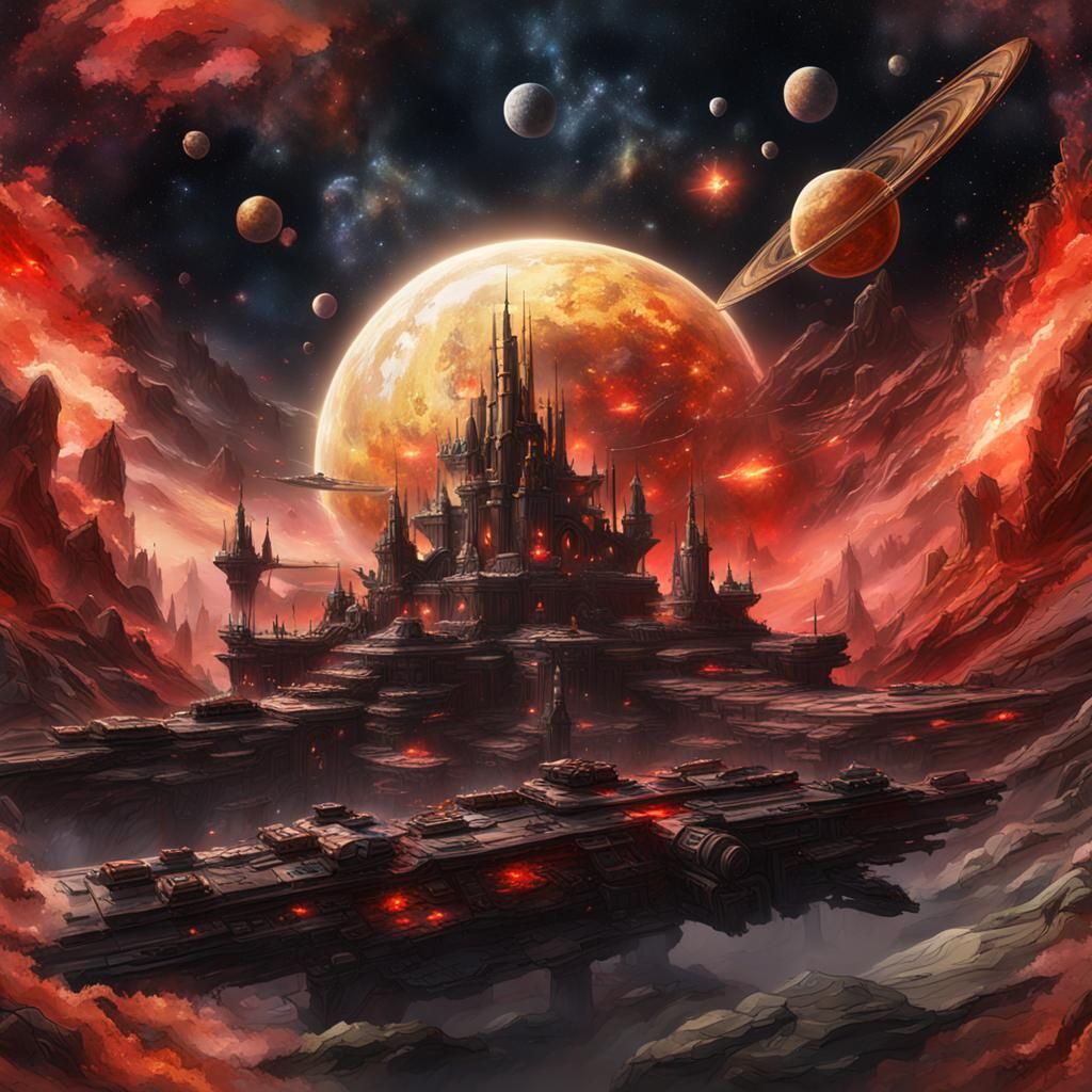 Cosmic War Scene in Pastel Watercolors