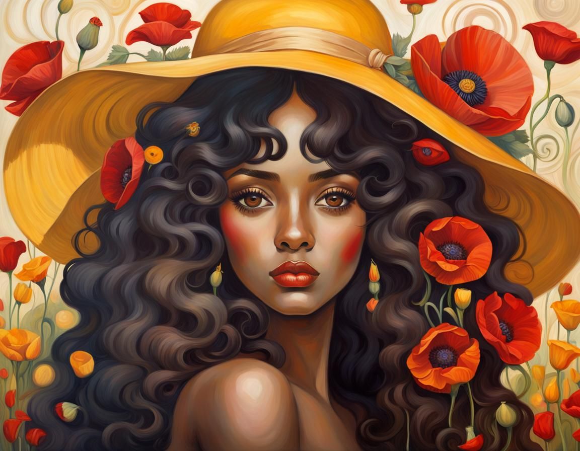 Beautiful Woman with Flowers Art Nouveau Portrait