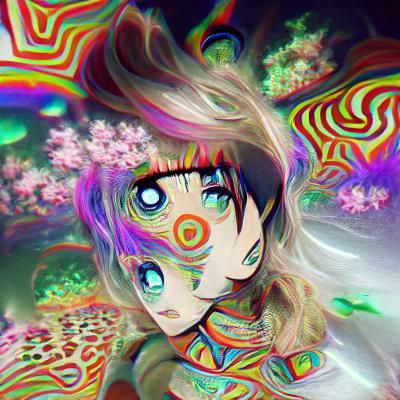 Psychedelic Anime Girl in Dreamscape