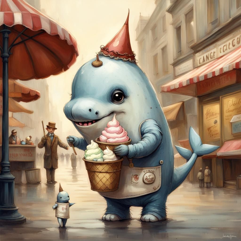 Adorable Narwhal Ice Cream Seller in Jean-Baptiste Monge Sty...