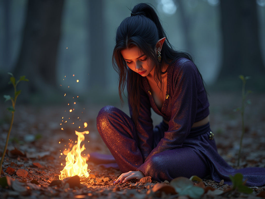 Viera Mage in Hyperrealistic Landscape, Digital Art