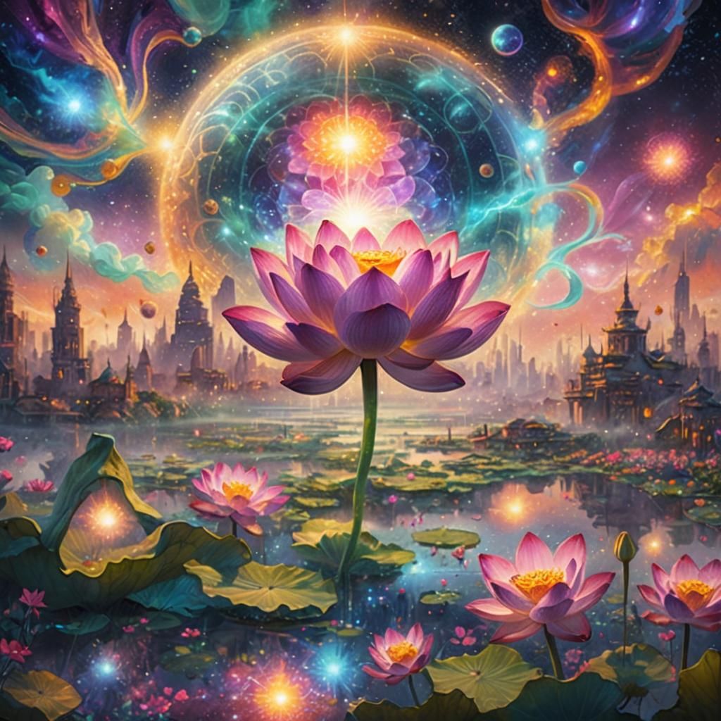 Cosmic Lotus Flower in Surreal Dreamscape