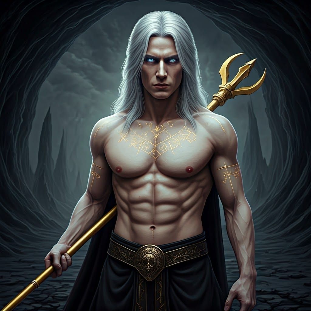 Menacing Figure in Desolate Underworld Landscape