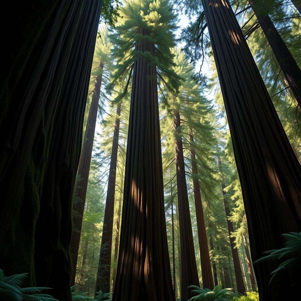 Ancient Redwoods Rise in a Verdant Forest