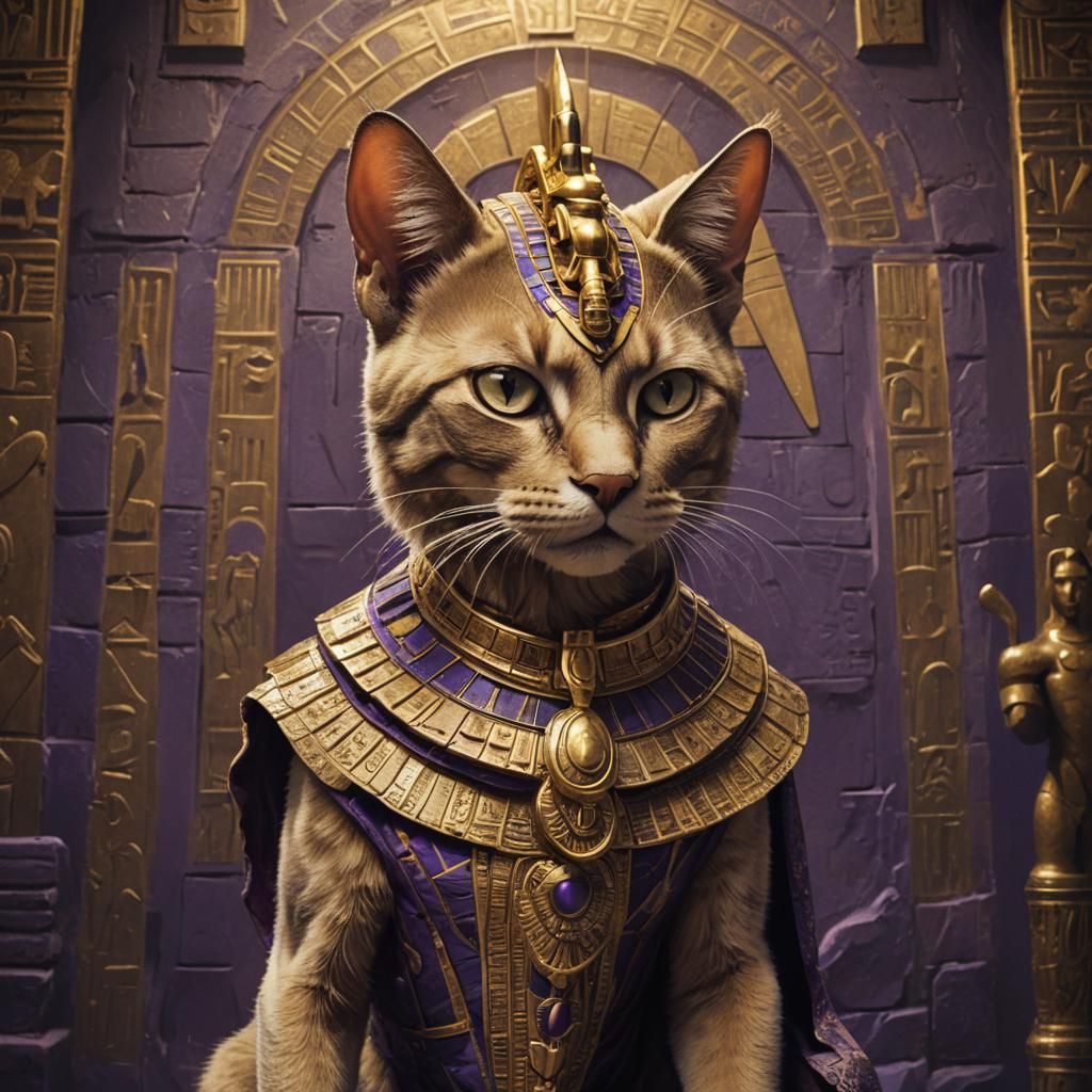 Anthropomorphic Cat Pharaoh in Surrealist Style