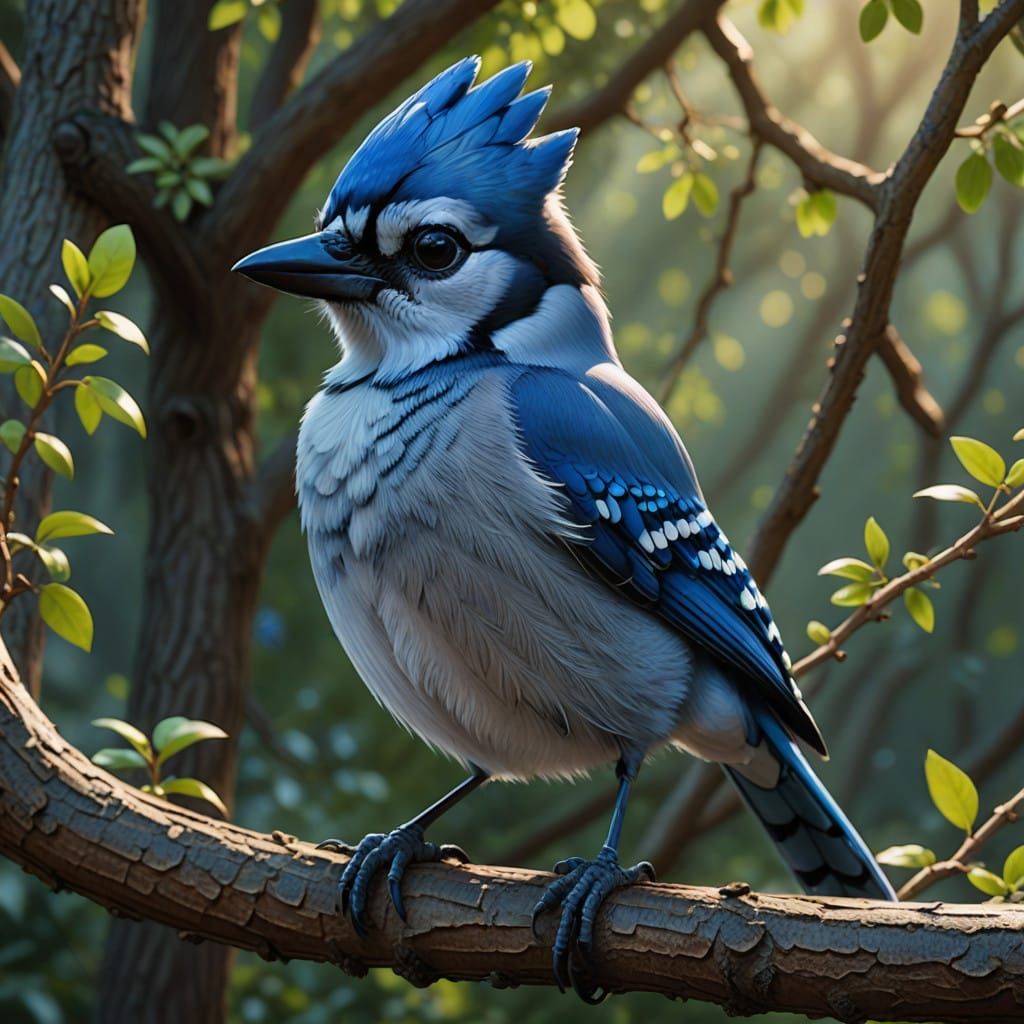 Cute Disney-Inspired Blue Jay in Full Bloom