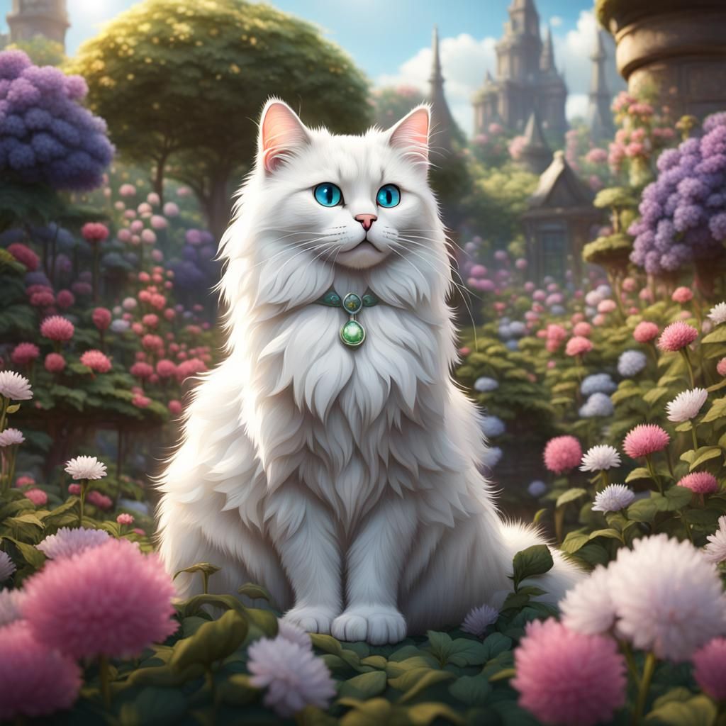 Ragdoll Cat in Lush Flower Garden