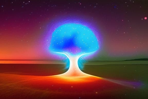 Bioluminescent Mushroom Reflects Moonlight in Digital Painti...