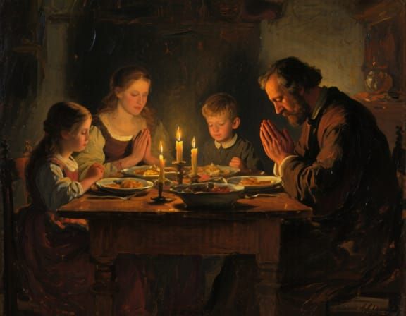 Rembrandt-Inspired Family Dinner Scene With Chiaroscuro