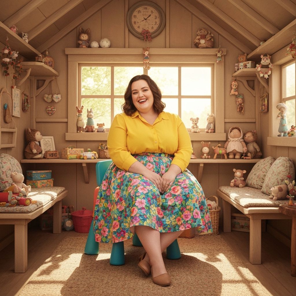 Woman in Playhouse, Children's Book Illustration Style