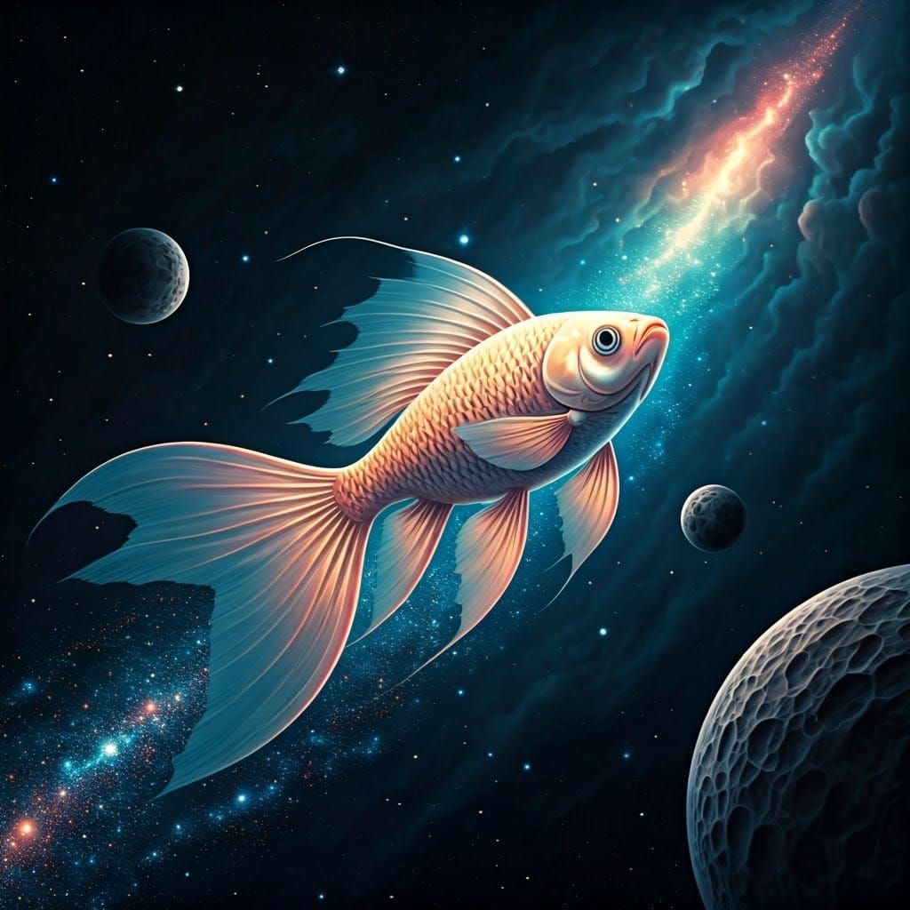 Luminous Cosmic Fish Soaring Through Starry Sky