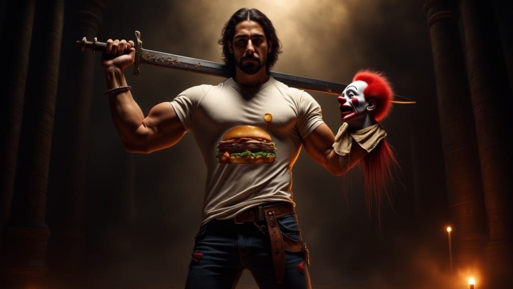 Victorious Spaniard in Baroque Scene with Severed Head