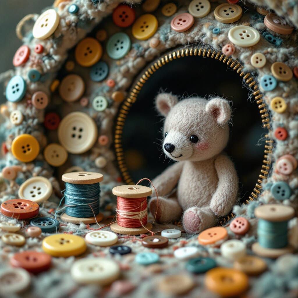 Felted Animal in Surreal Macro Sewing World