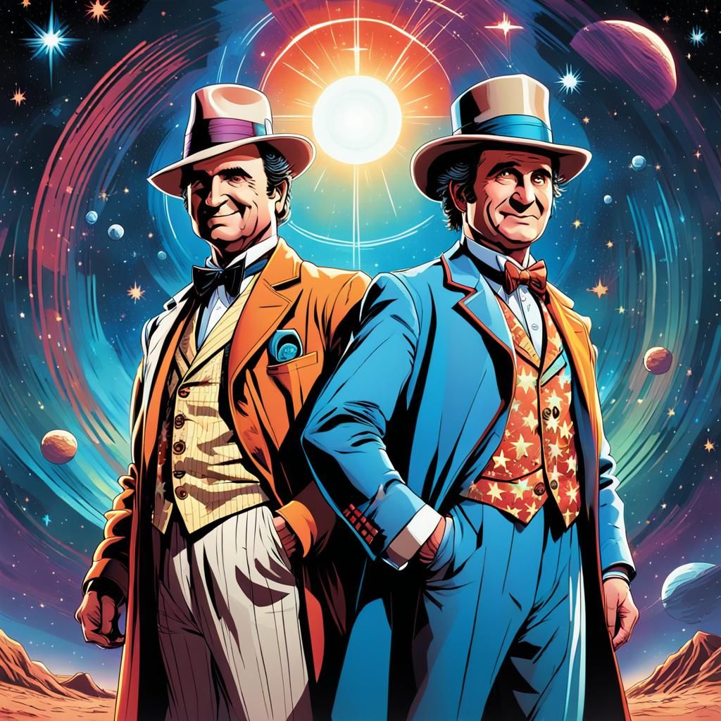 Seventh Doctor and Ace in Cartoon Style