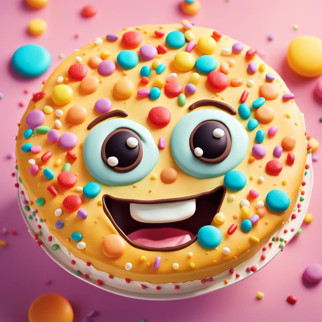 Smiling Cake Face: a Cheerful Cartoon in 4K