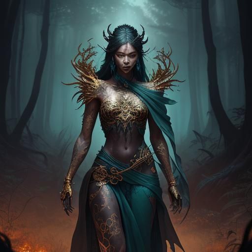 Day of the Dead Figure in Mystical Forest