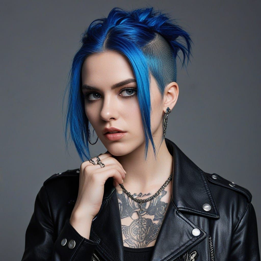 Rebellious Punk Rock Girl in Electric Blue Hair