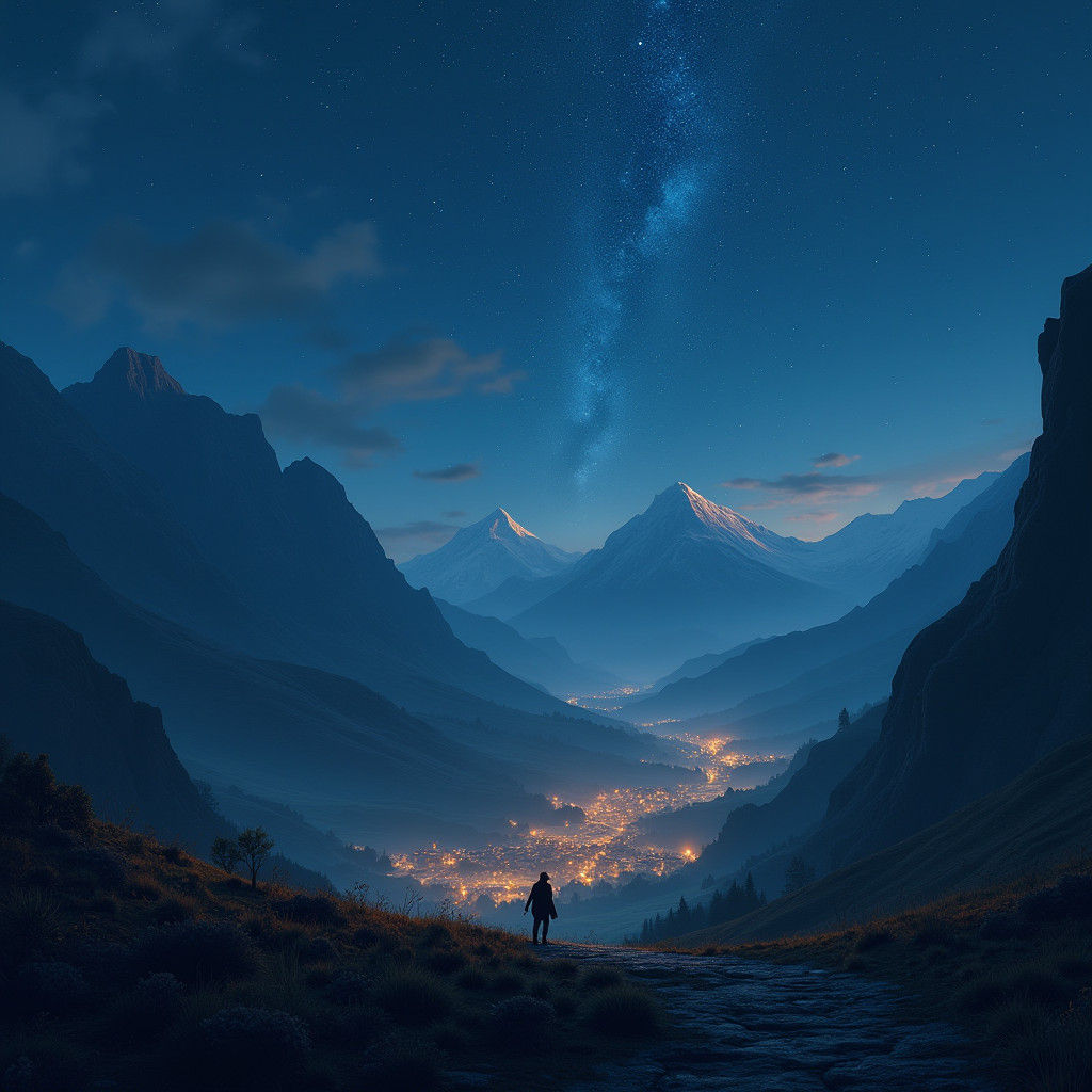 Breathtaking Nocturnal Landscape with Quaint Village