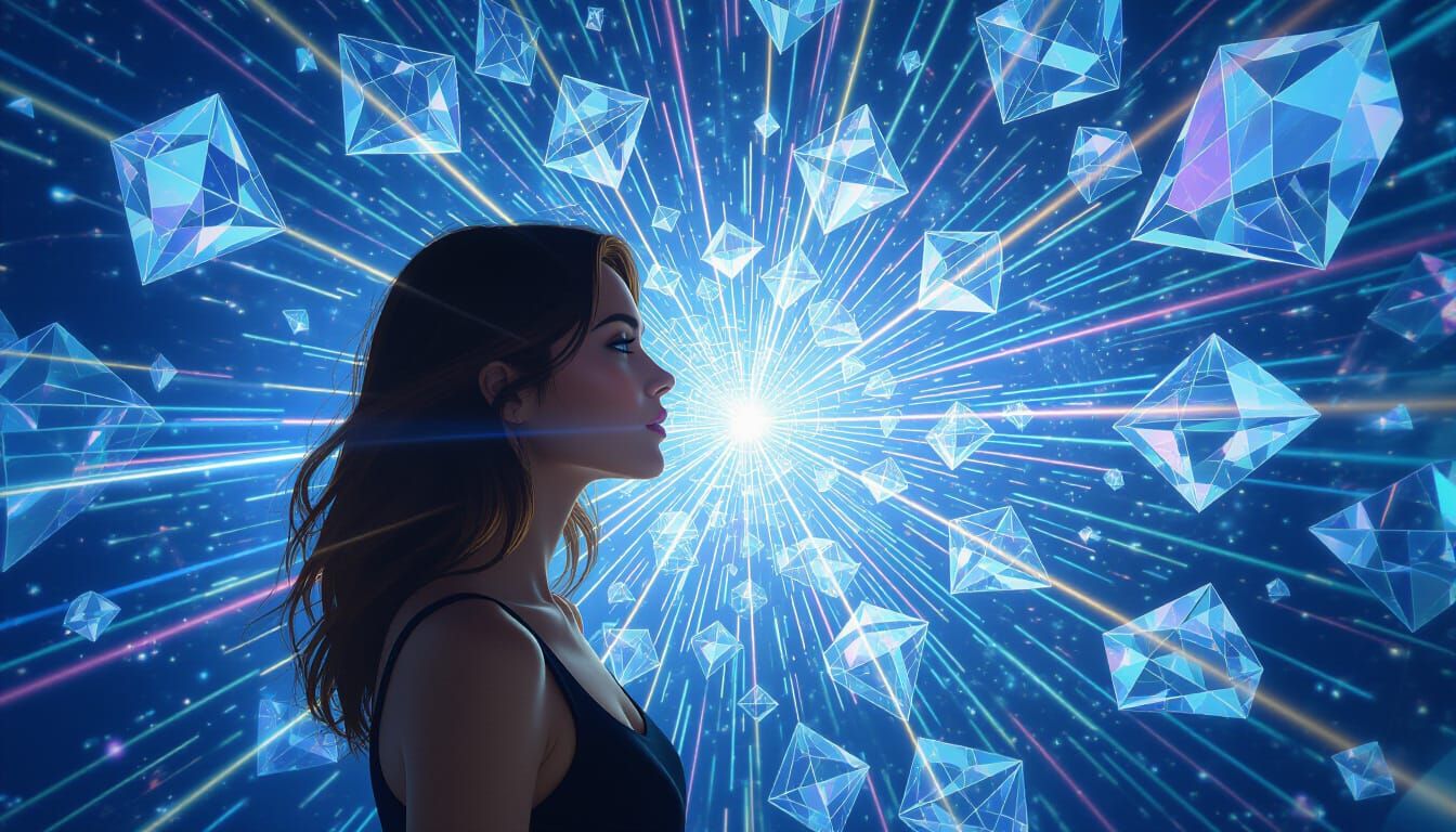 Woman in Crystalline Mesh: A Retro-Futuristic Vision