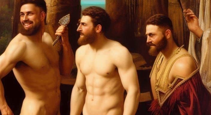 Babylonian Men at Opulent Ziggurat in Academic Style