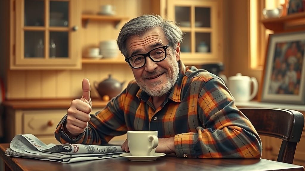 Gentle Gentleman in a Cozy Vintage Kitchen