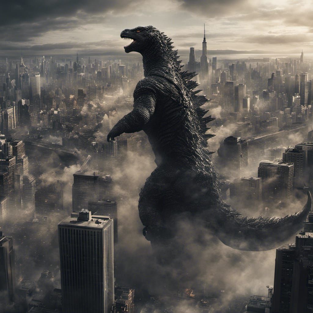 Godzilla Attacks a City: Epic Cinematic Digital Painting
