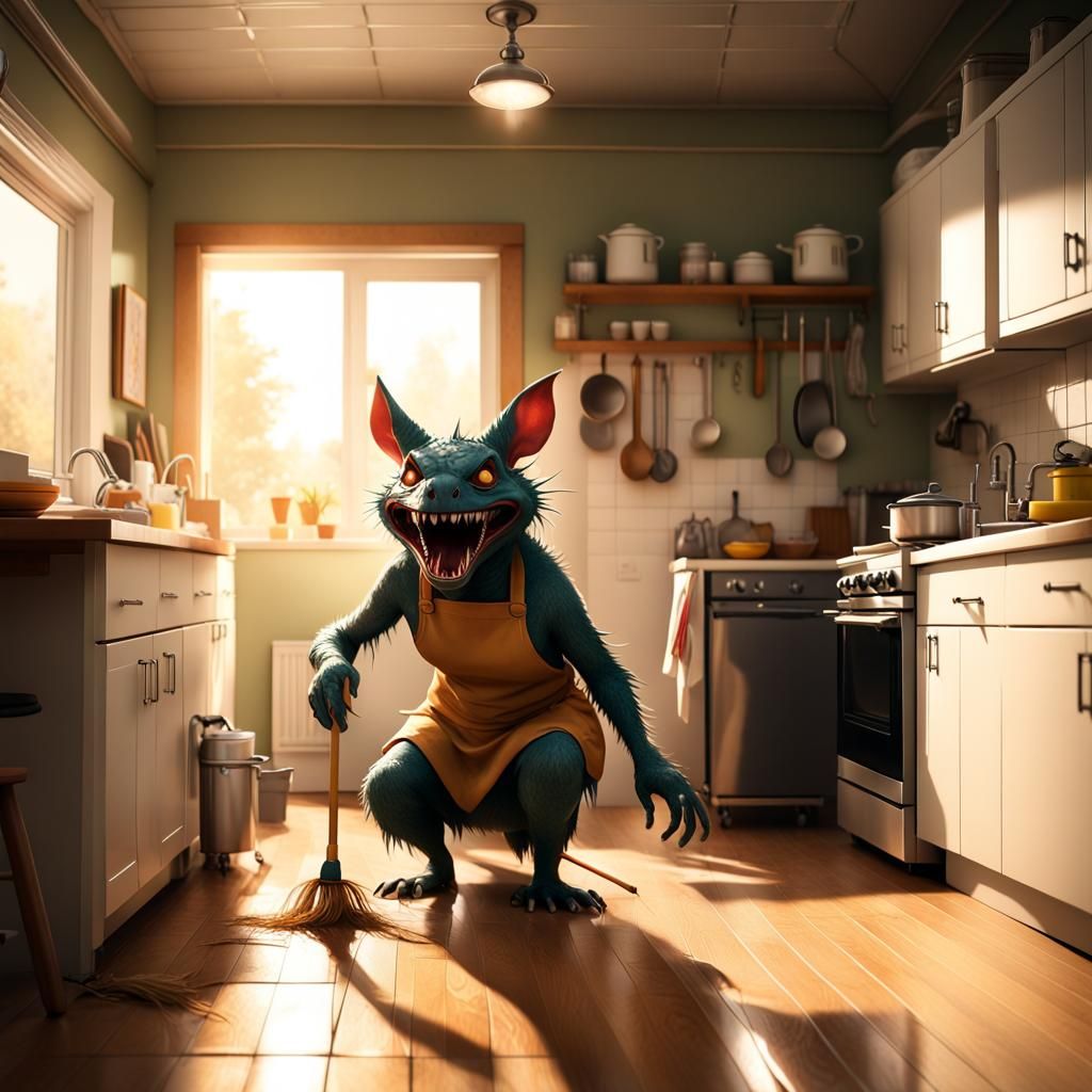 Chupacabra Encounter in a Sparkling Kitchen