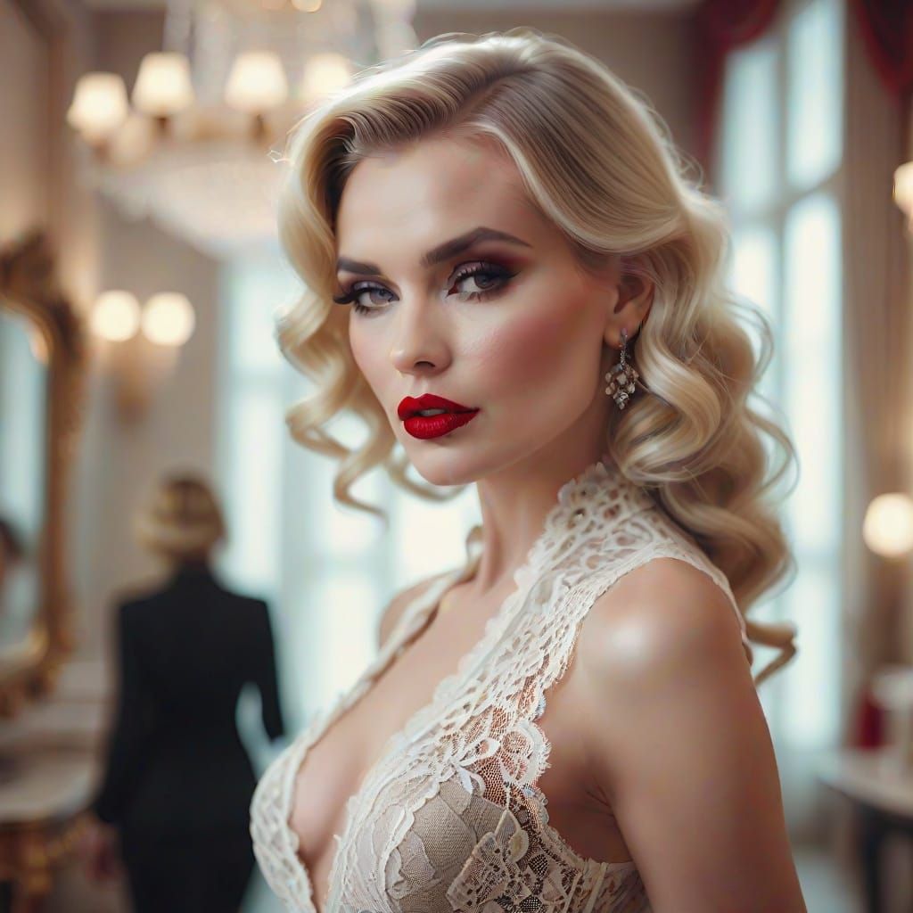 Elegant Woman in Lace, Modern Luxury Portrait