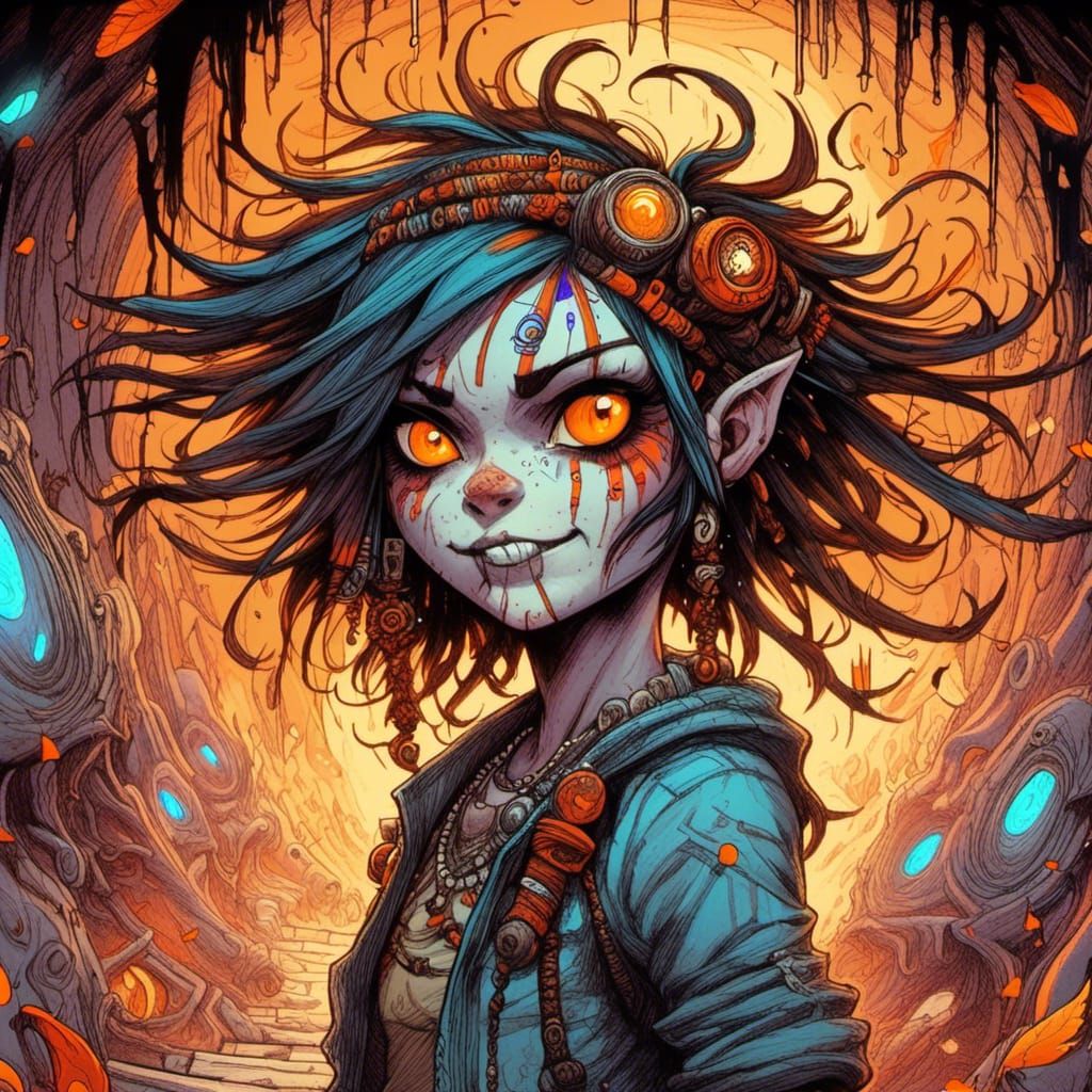 Whimsical Demon Beckons into Dark Tunnel