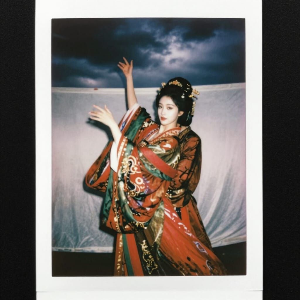 Woman in Flowing Hanfu Performs Dragon Dance